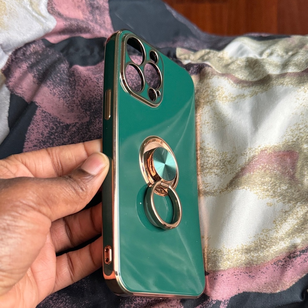 Green and Gold Phone Case with Ring Holder